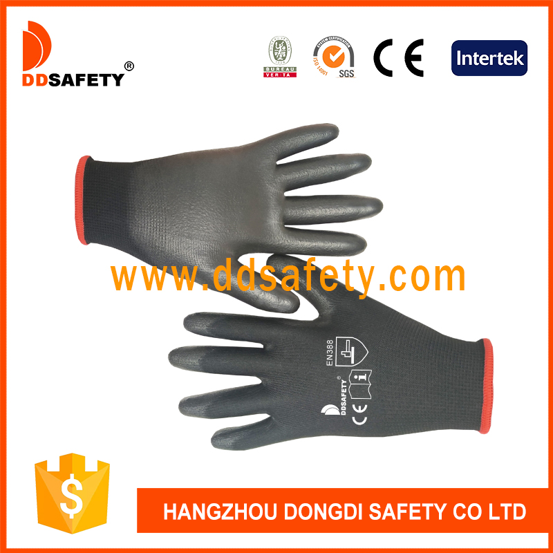 Black Carbon fiber with PU coated gloves-DPU217